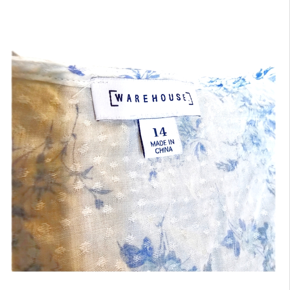 Warehouse Women's Blue and White Blouse